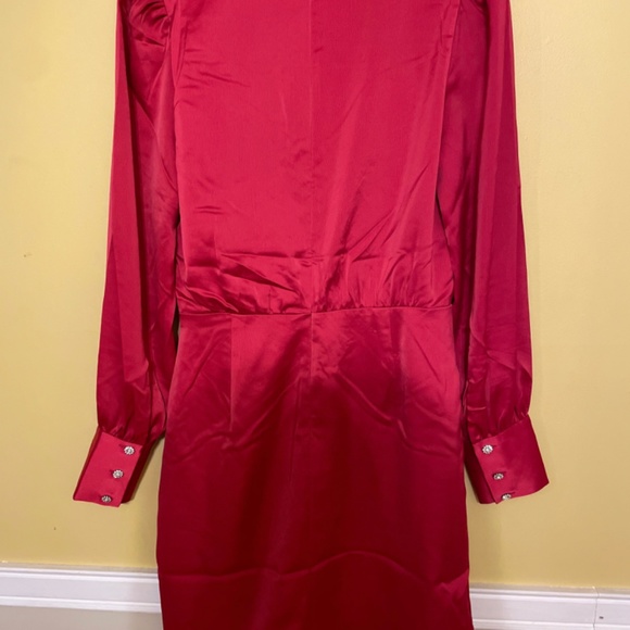 Satin Wrap V-neck Fit and Flare Cocktail Dress - Picture 6 of 6